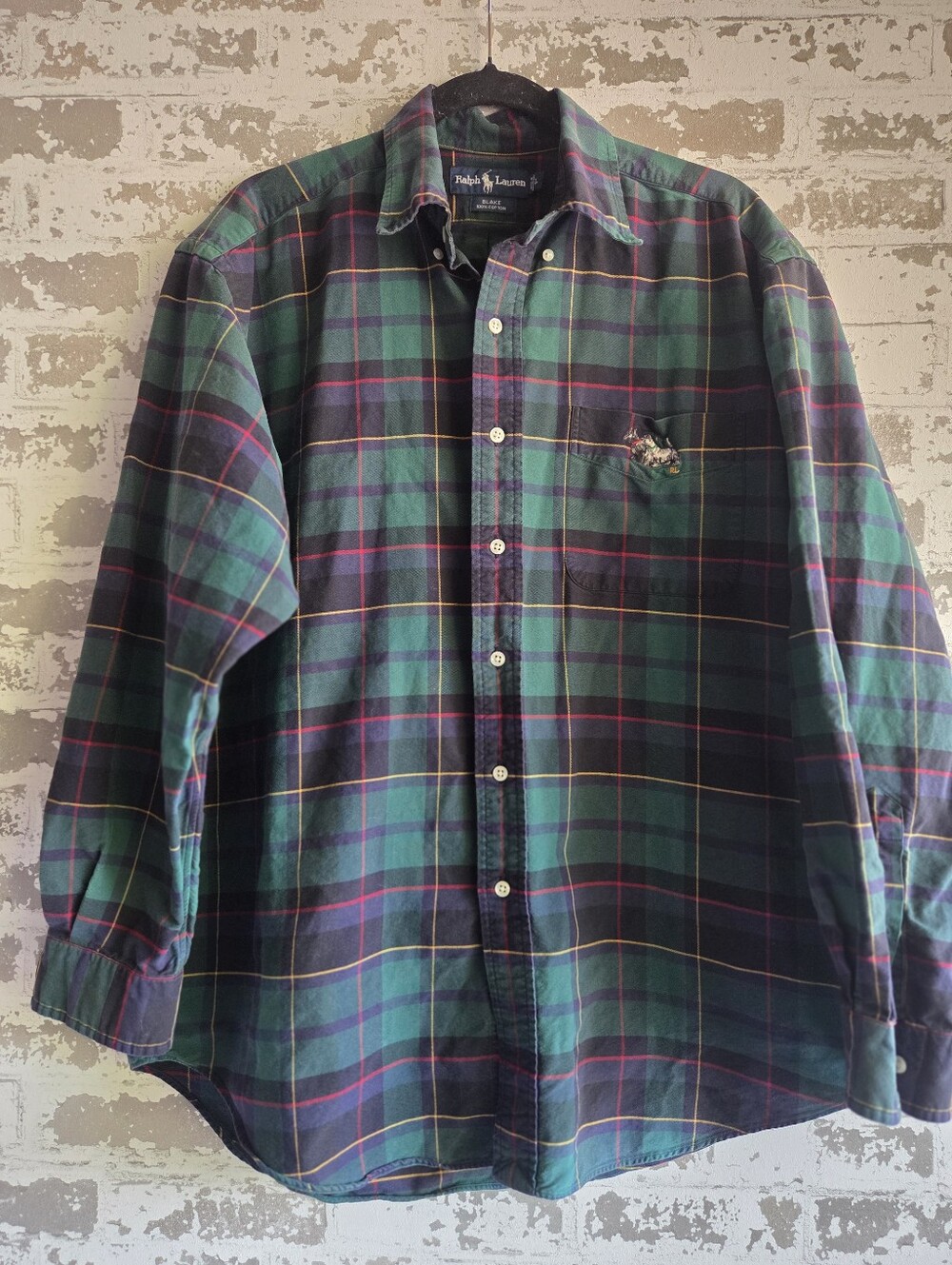 Vintage Ralph Lauren Blake Plaid Shirt Mens Large Scottie Dog Embroidered Pocket